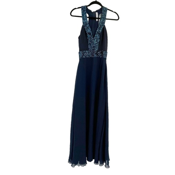 Dress the Population Women's Delani Sequin Crepe Gown Navy Size S NWOT - Picture 6 of 12